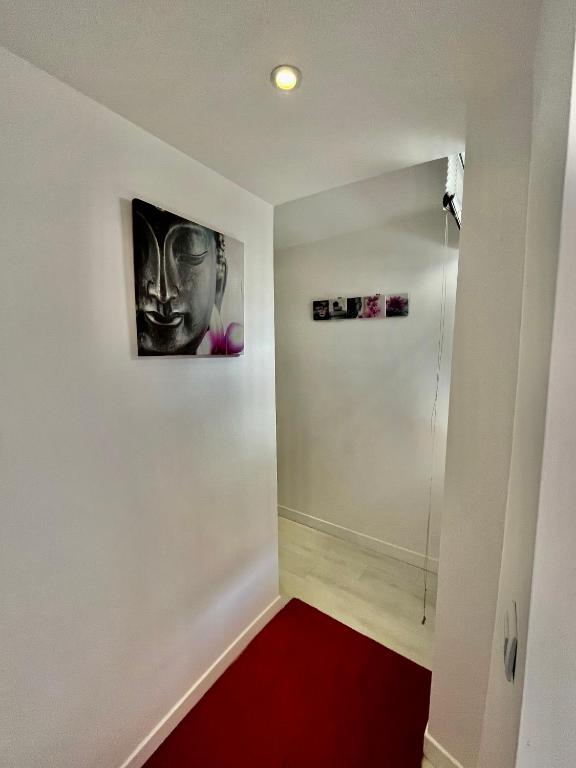 a room with a red carpet and a painting on the wall at L&#39;Oasis Montparnasse in Paris
