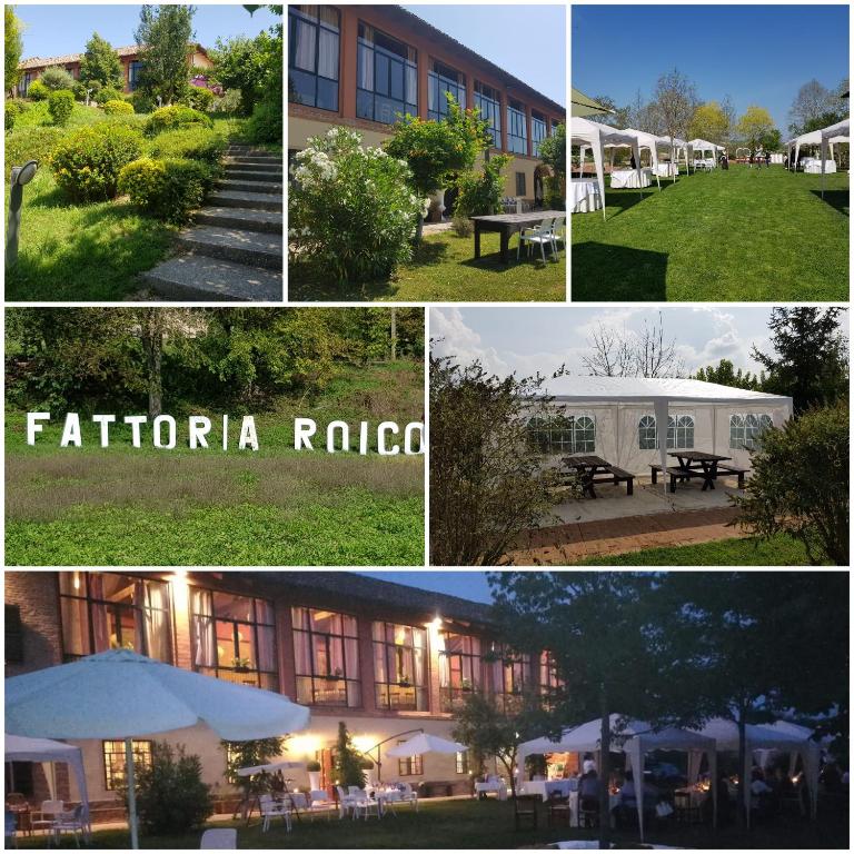 uma colagem de fotos de um hotel e um edifício em Fattoria Roico Funny Ranch em Montiglio