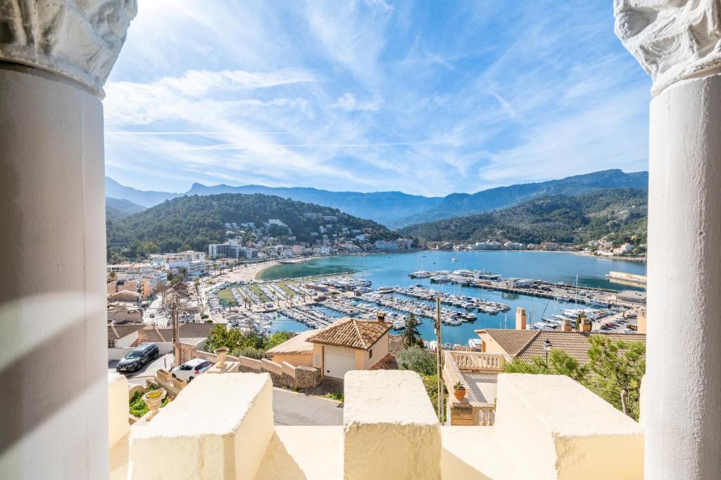 a view of a harbor from a tower at Petit Palau in Port de Soller