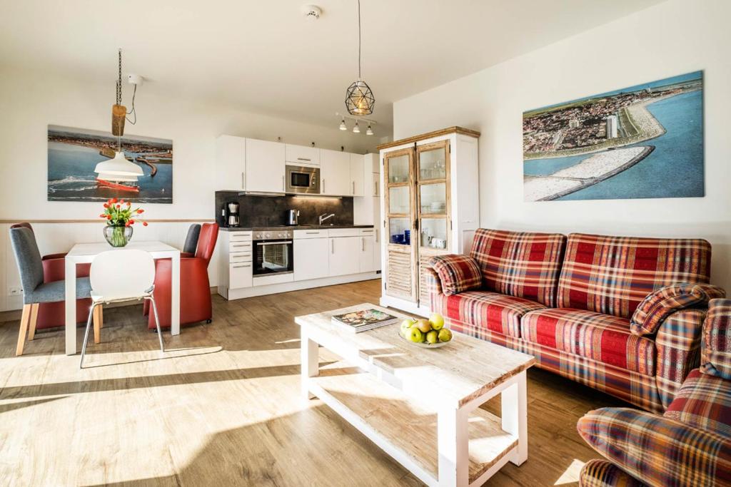 Kuchyň nebo kuchyňský kout v ubytování Haus Strandläufer Apartment 1 6 DeichLounge