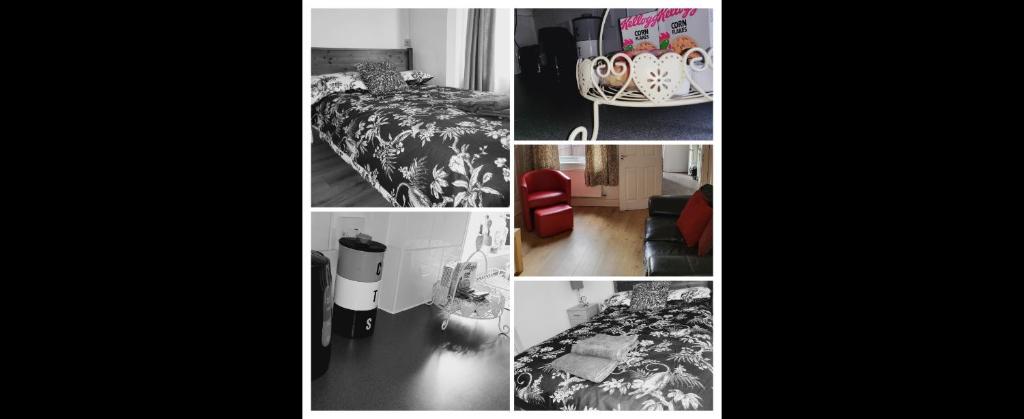 a collage of pictures of a bedroom with a bed at Entire Flat city centre based. in Parkside