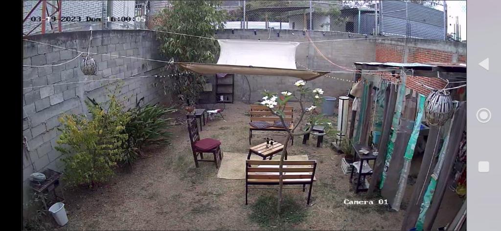 a group of chairs and tables in a courtyard at Casa rústica in Oaxaca City