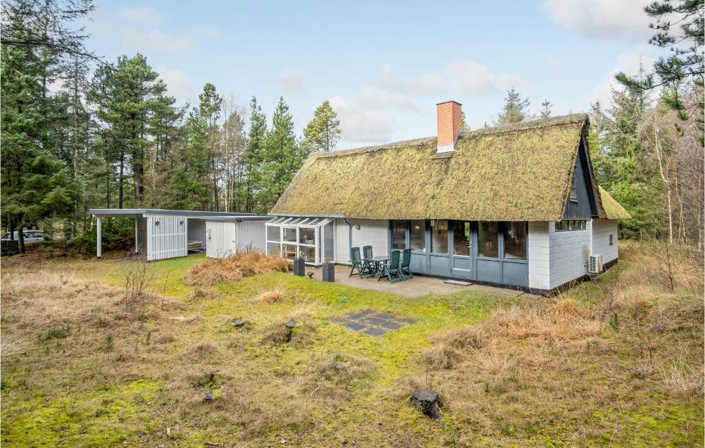 uma pequena casa branca com telhado de relva em 4 Bedroom Lovely Home In Blvand em Blåvand