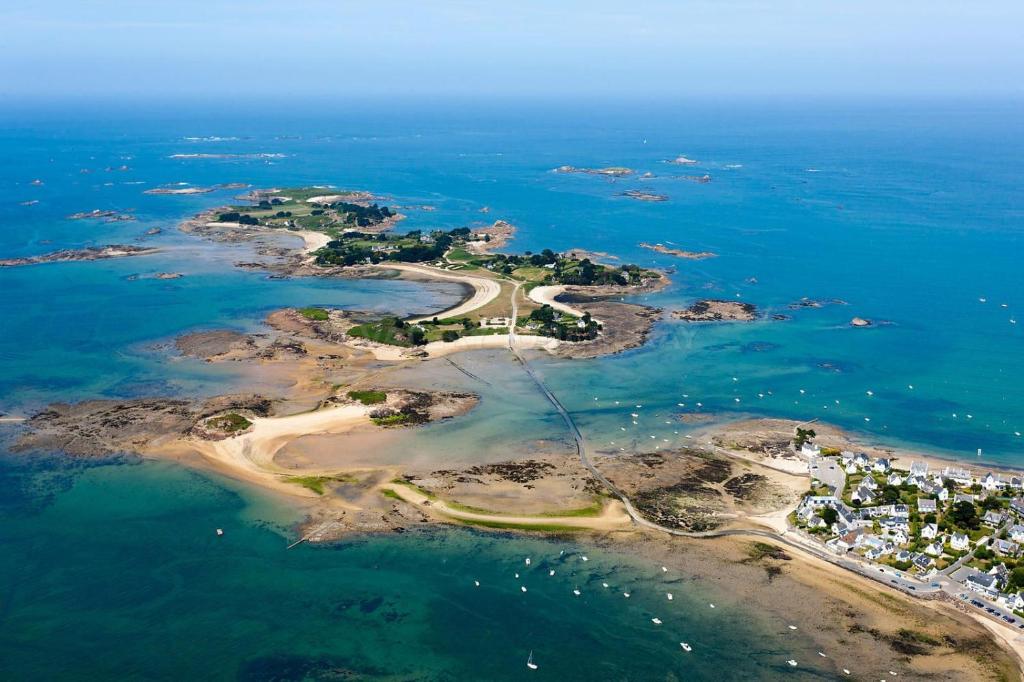 an aerial view of an island in the ocean at Villa Saint Kirio - piscine et spa in Morlaix