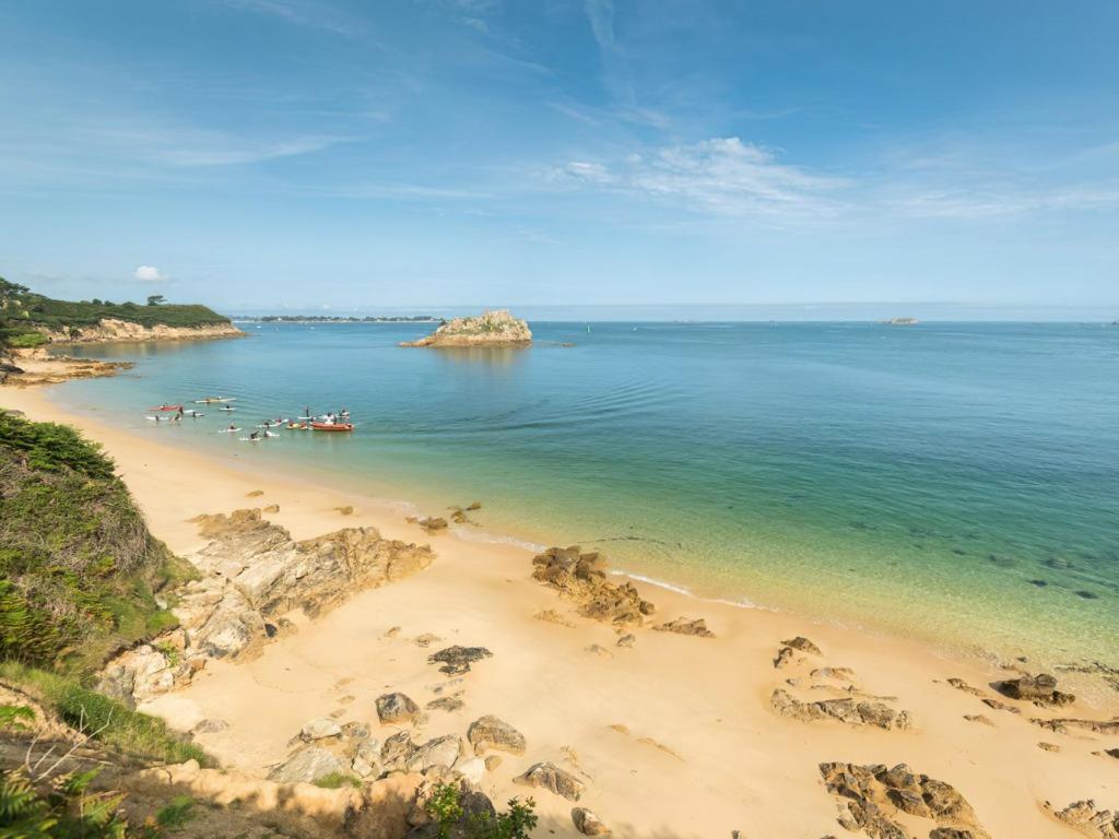 an aerial view of a beach in the ocean at Villa Saint Kirio - piscine et spa in Morlaix