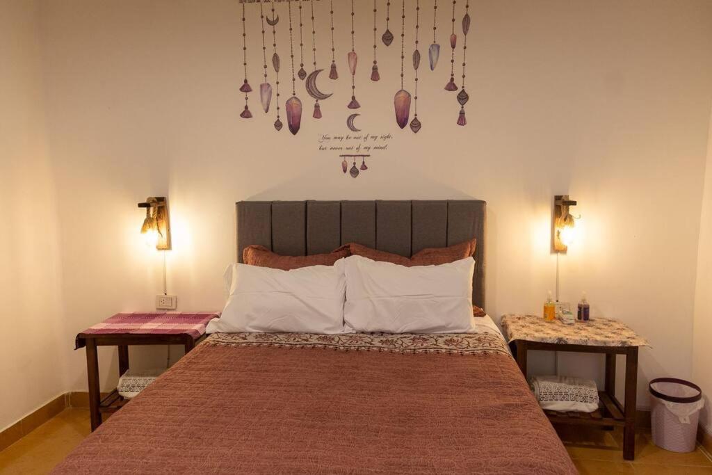 a bedroom with a large bed with two tables at Departamento Rustico 1 in Tarija