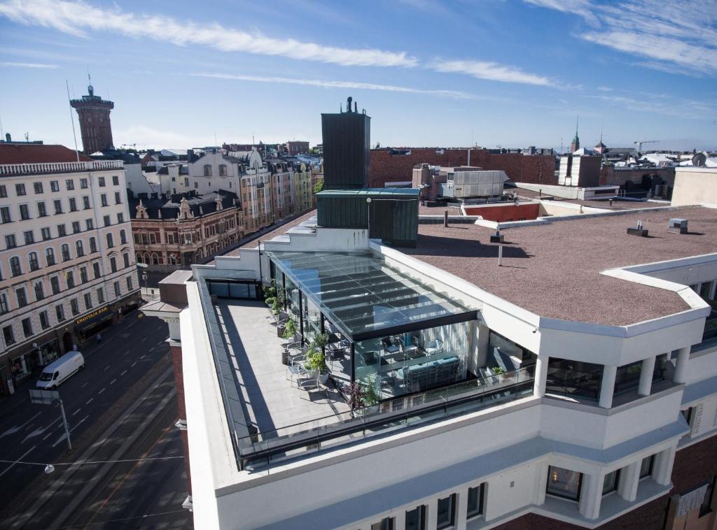 a view of a building with a glass roof at Hotel Klaus K in Helsinki