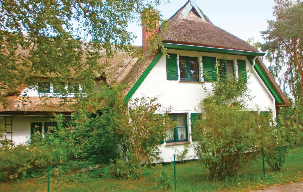 an old house with a thatched roof and green shutters at Awesome Apartment In Prerow With Kitchen in Prerow
