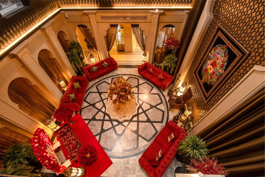 an overhead view of a hotel lobby with christmas decorations at Amman Unique Hotel in Udon Thani