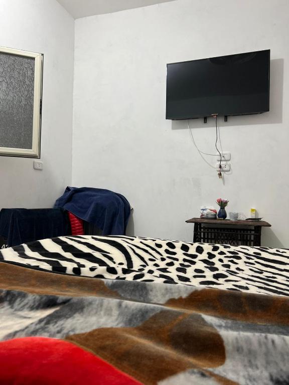 una camera da letto con un letto e una TV a parete di Oasis Camp a Bawati