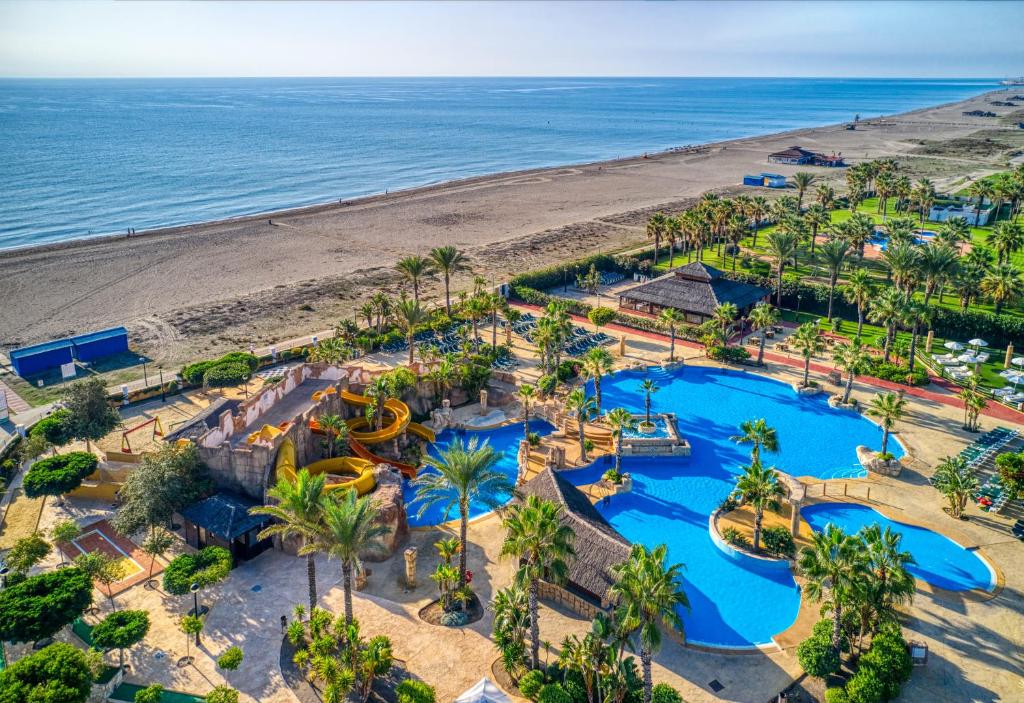 an aerial view of the water park at the beach at Playazimbali in Vera