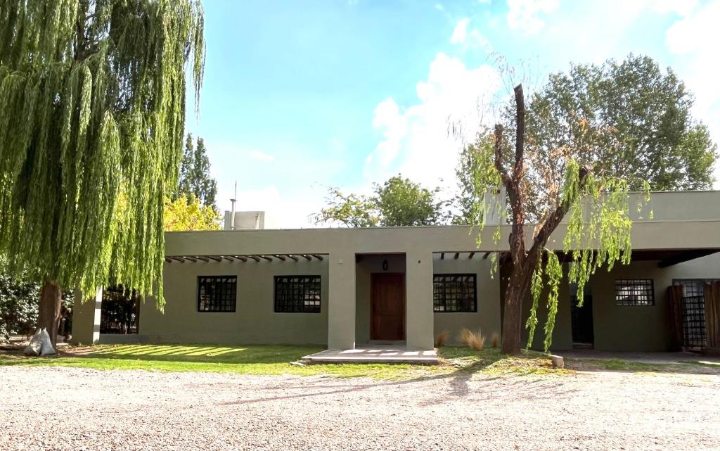 un edificio con un árbol delante de él en Casa en callejón privado en Chacras de Coria con bicicleta en Luján de Cuyo