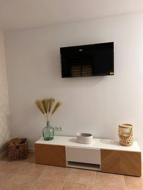 Televízia a/alebo spoločenská miestnosť v ubytovaní Apartamentos Esencia
