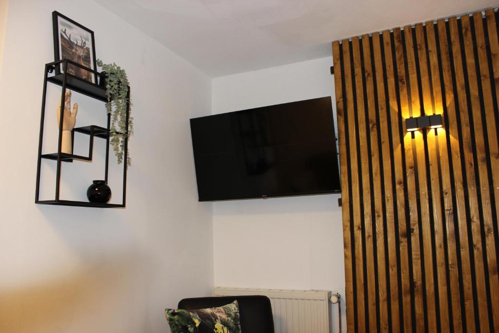 TV a/nebo společenská místnost v ubytování KLEINE SOUTERRAIN WOHNUNG NÄHE HAMBURG