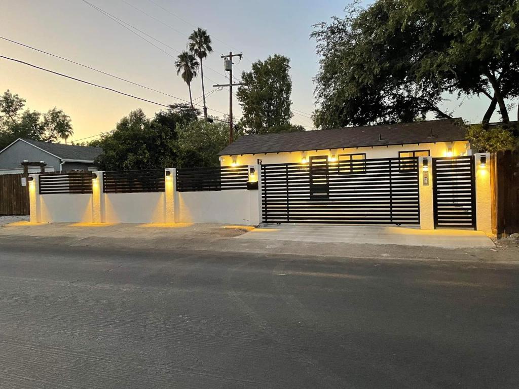 a garage with lights on the side of a street at Gated private house with own parking Sherman Oaks in Los Angeles