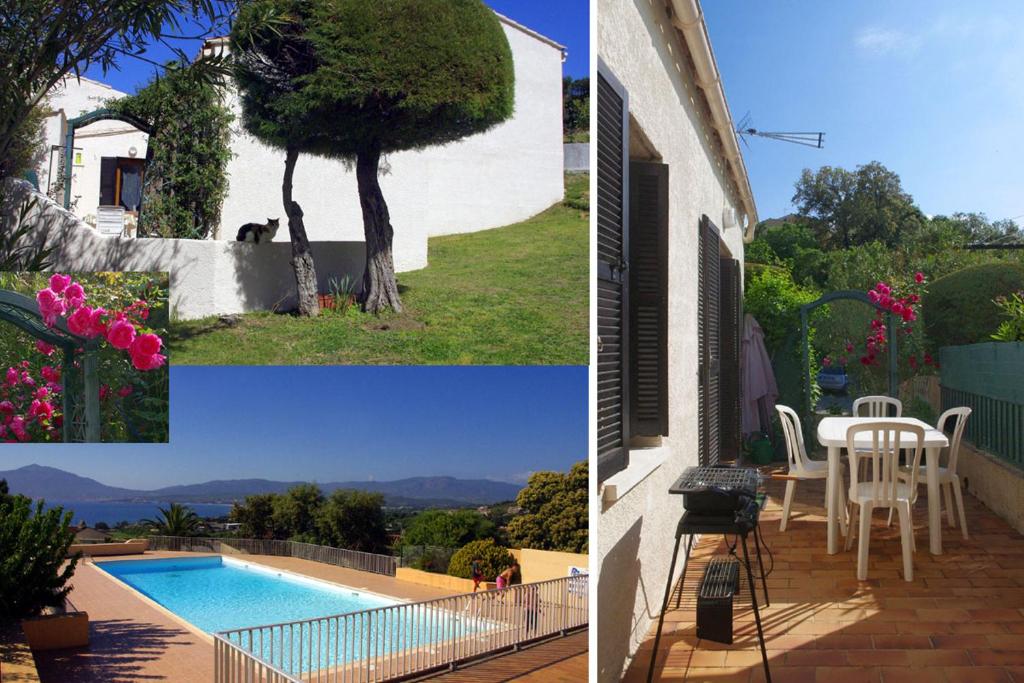 un collage de fotos de una casa y una piscina en Maisonnette Paesolu Porticcio, en Porticcio