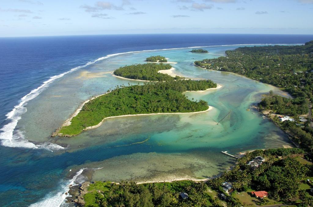 an aerial view of a group of islands in the ocean at Avana Waterfront Apartments in Rarotonga