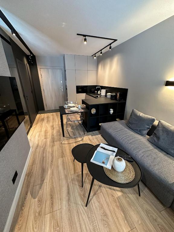 a living room with a couch and a table at Apartamenty LUNA in Świeradów-Zdrój
