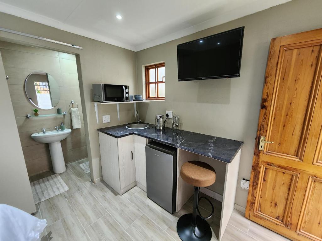 baño con lavabo y TV en la pared en Cozy and Comfort, en Harrismith