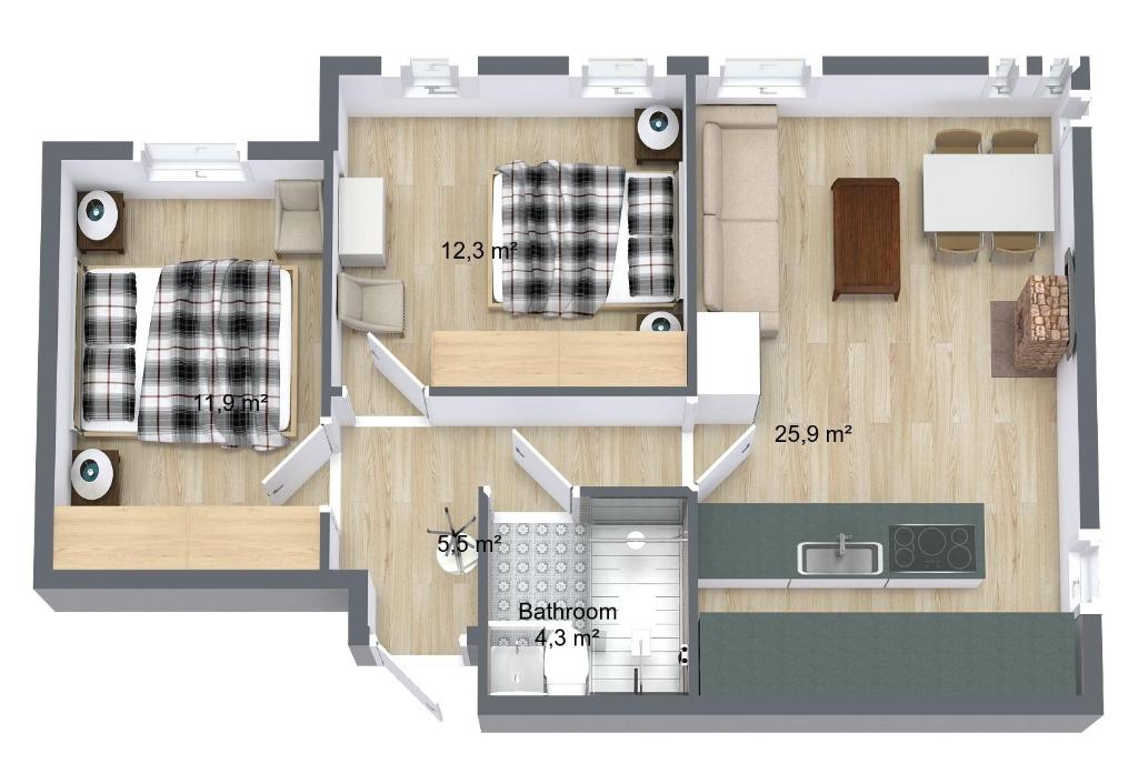 倫敦的住宿－Regents Park Apartments，小型房屋的平面图,