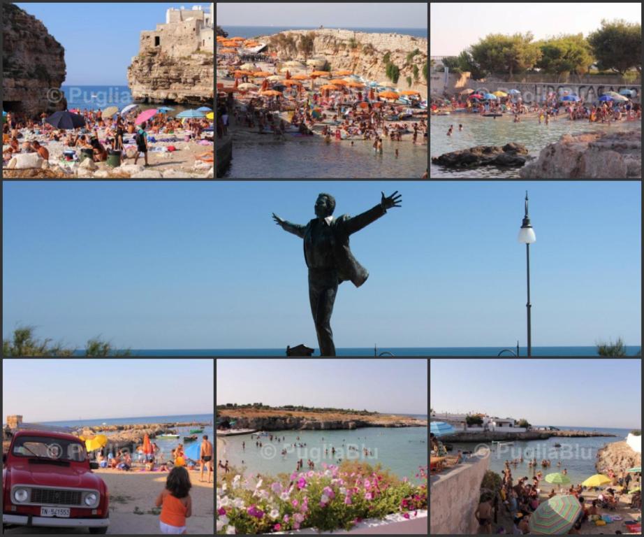 a collage of photos with a statue and people at Ville Alba & Azzurra in Polignano a Mare