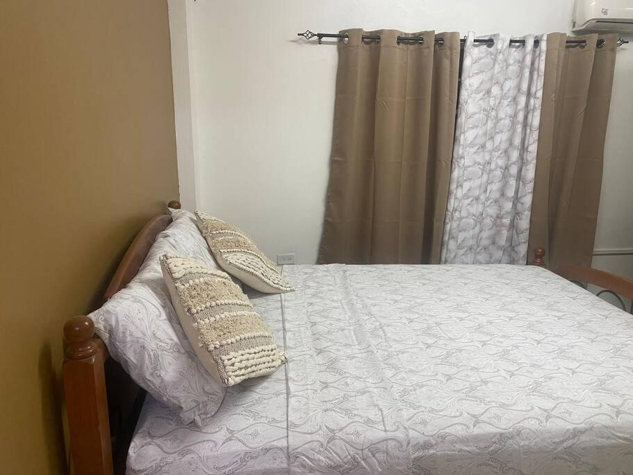 1 dormitorio con 1 cama con 2 almohadas en Cozy Quarters Tobago, en Scarborough