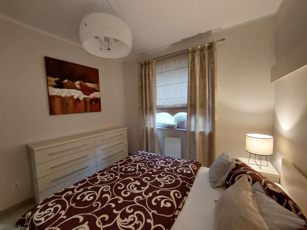 シュチェチンにあるSAS Apartamenty Perfectのベッドルーム(ベッド1台、窓付)