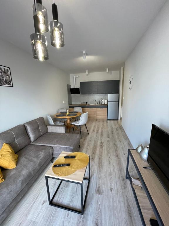 a living room with a couch and a table at Apartament Letnia 28 in Kłodzko