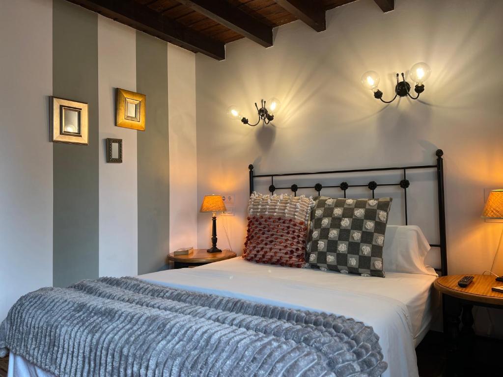 a bedroom with a bed with pillows on it at Posada La Vieja Escuela in La Revilla