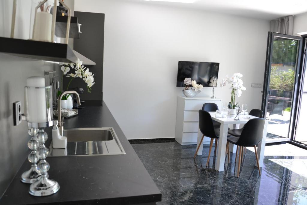 Kuchyň nebo kuchyňský kout v ubytování Apartmany u Polanských