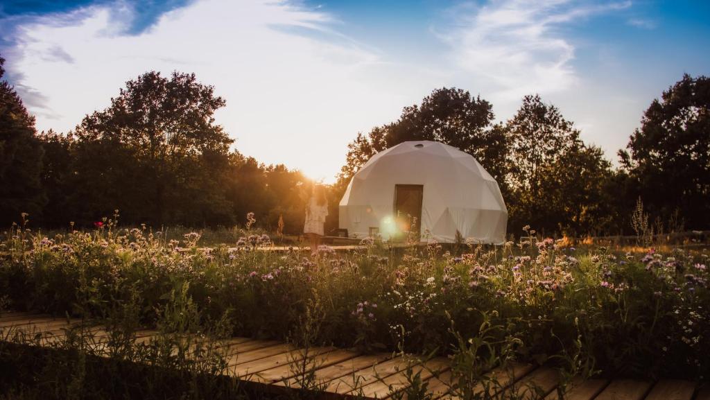Východ nebo západ slunce při pohledu z luxury tent nebo okolí