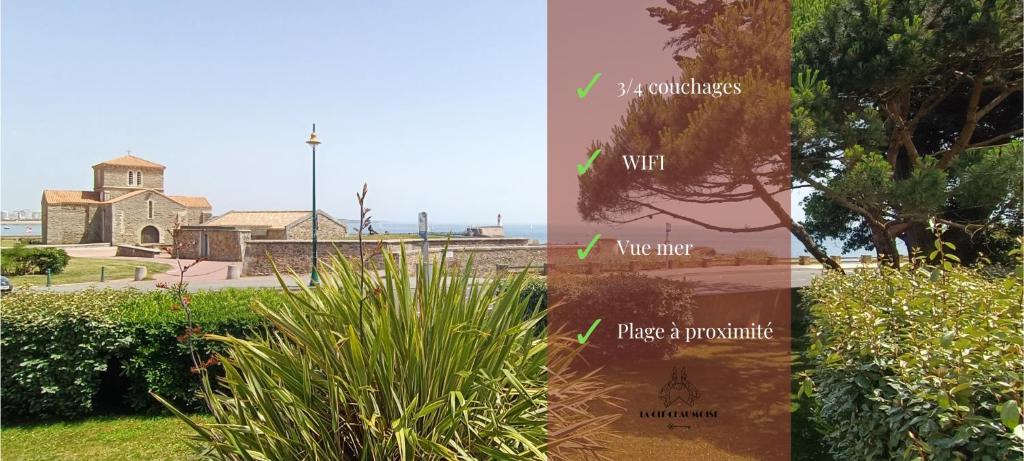 three pictures of a tree and a church at Ancora- Appartement vue mer et place de parking in Les Sables-dʼOlonne