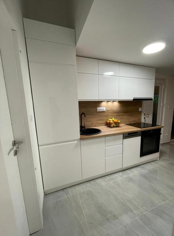 Kuchyň nebo kuchyňský kout v ubytování Apartment Olyntha