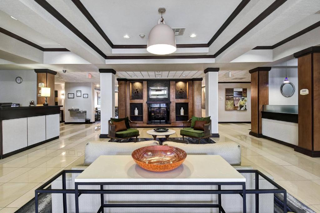 a lobby with a bowl on a table at Fairfield Inn and Suites by Marriott San Antonio Boerne in Boerne