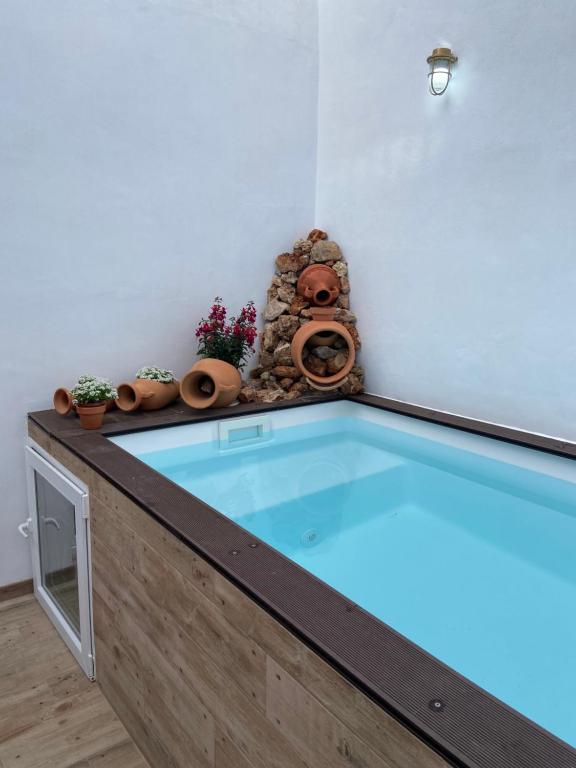 bañera de hidromasaje en una habitación con plantas y flores en CASA NOAH en Nerja