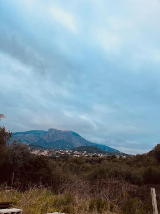 Blick auf eine Stadt mit einem Berg im Hintergrund in der Unterkunft Charmant bas de villa à la campagne in 