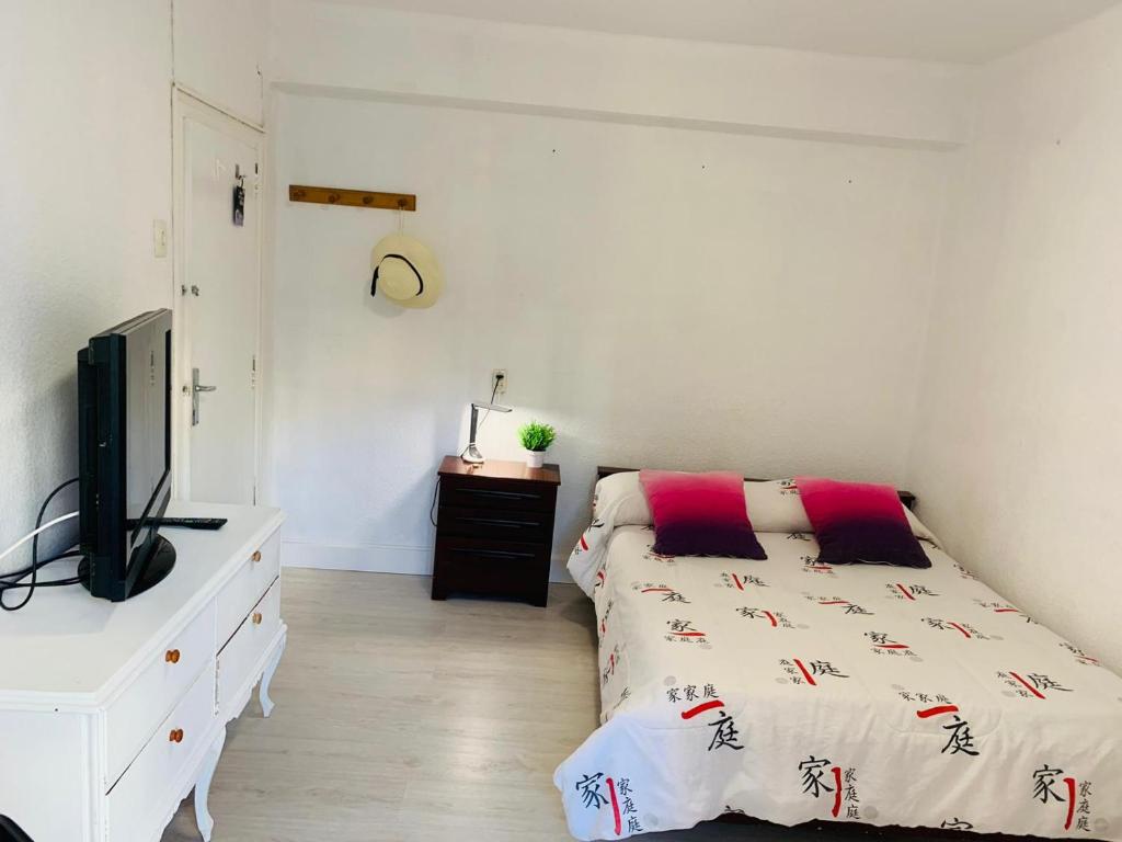 1 dormitorio con 1 cama y vestidor con TV en Relaxing confortable room, en Valencia