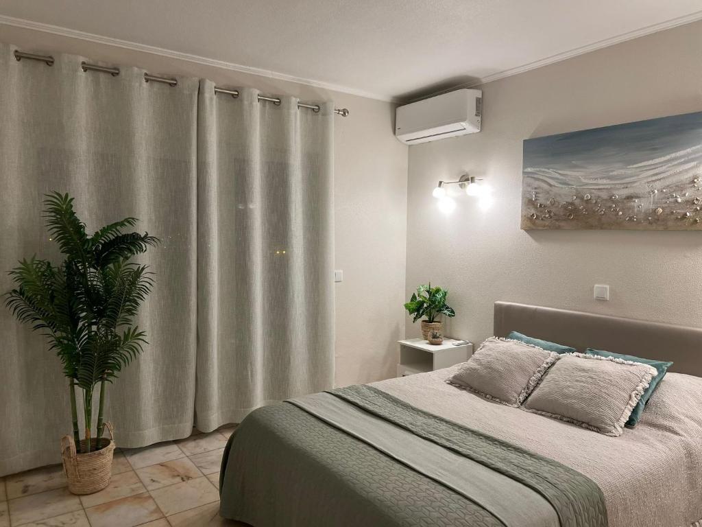 a bedroom with a bed and a potted plant at Lagos Apartment Ocean View in Lagos
