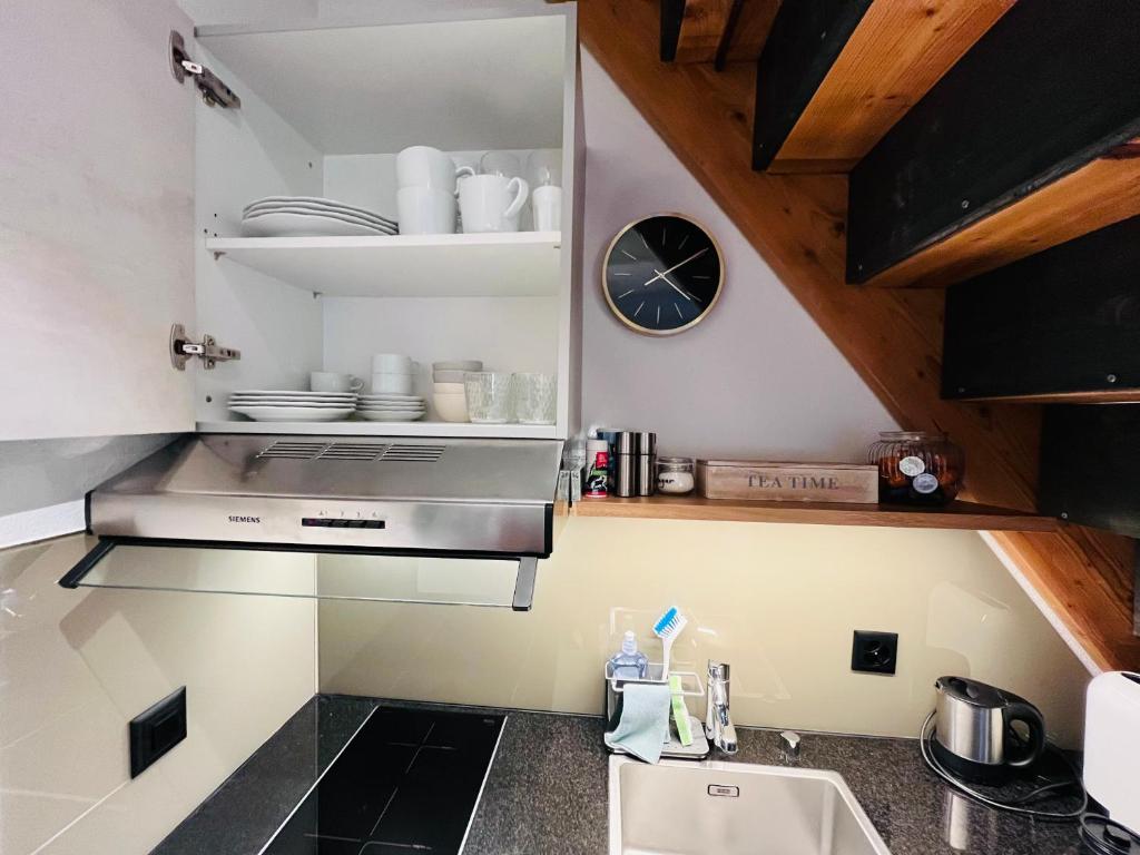 Kuchyň nebo kuchyňský kout v ubytování Idyllisches Wöschhüsli