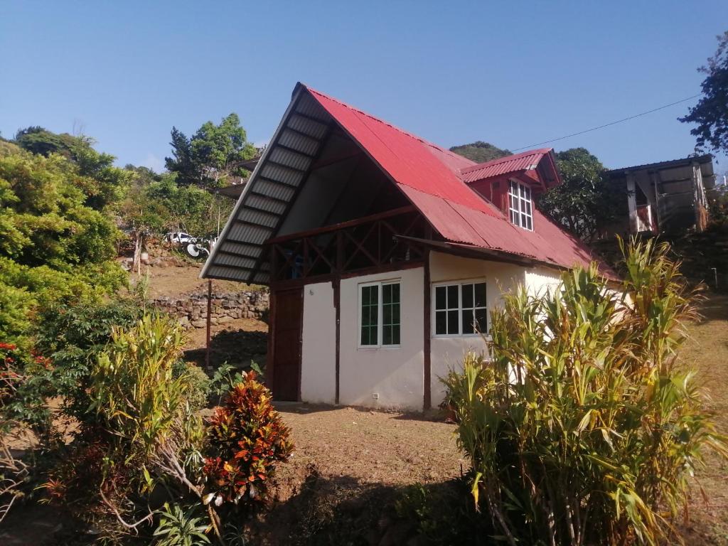 een klein huis met een rood dak bij Coffee Store La Cabaña in Valle Hornito