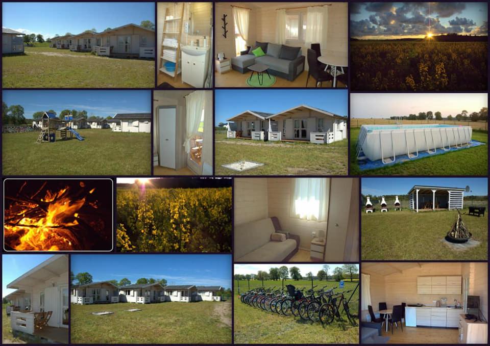 a collage of pictures of houses and fires at Rio Park domki letniskowe Łukęcin in Łukęcin