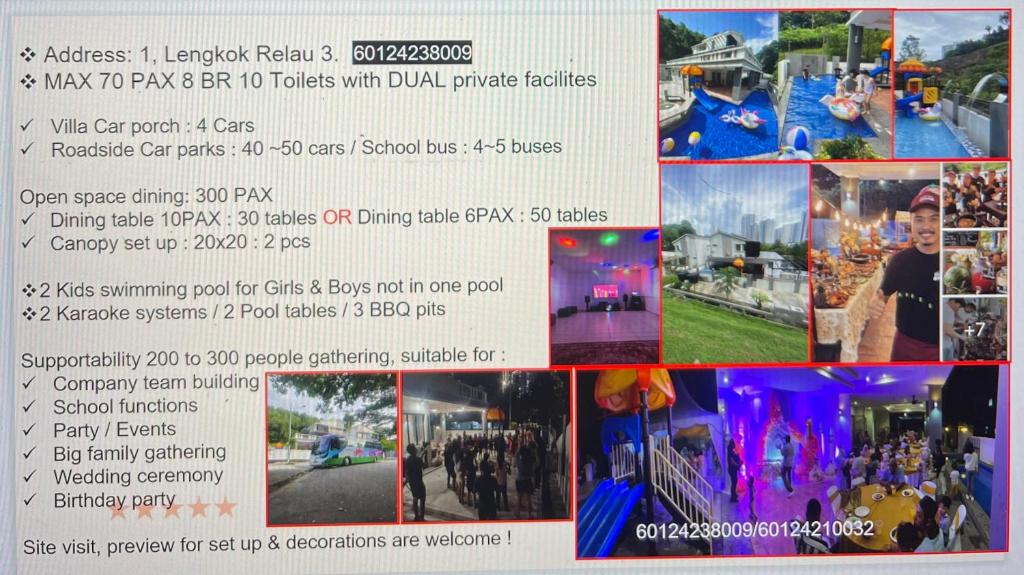 een flyer voor een kermis met foto's van attracties bij 30PAX 7BR Villa with Kids Swimming pool, KTV, Pool Table n BBQ near SPICE Arena Penang 9800 SQFT in Bayan Lepas