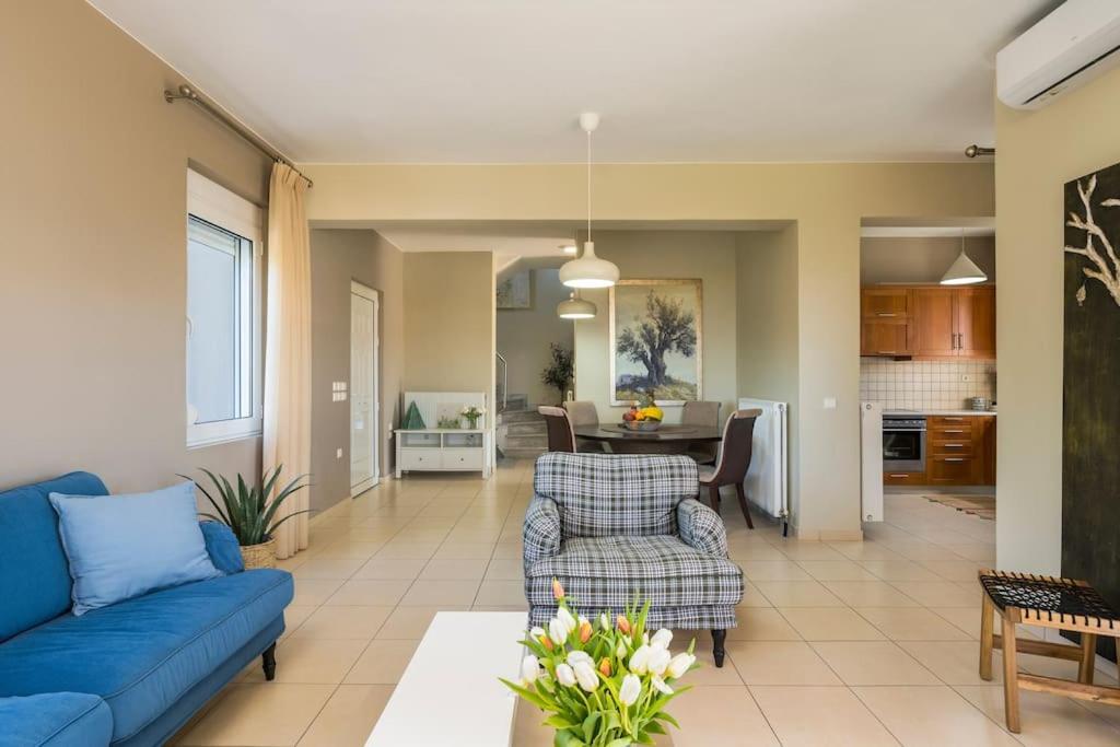 A seating area at Charilena's luxury apartment