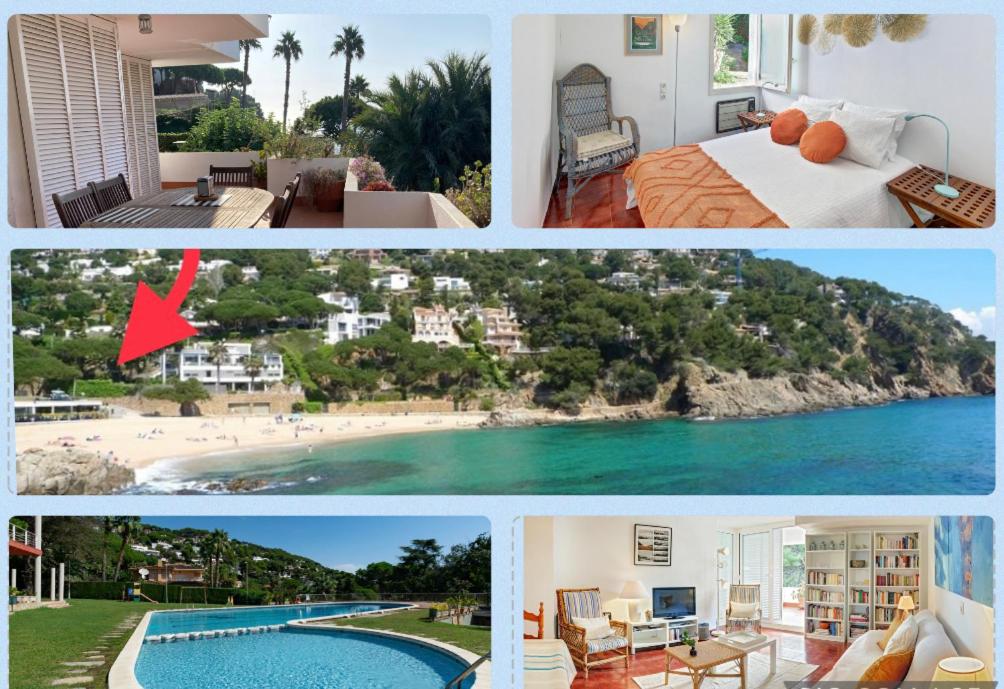 uma colagem de fotografias de um hotel e de uma praia em SeaHomes Vacations - MARINA BLUE in a exclusive place em Blanes
