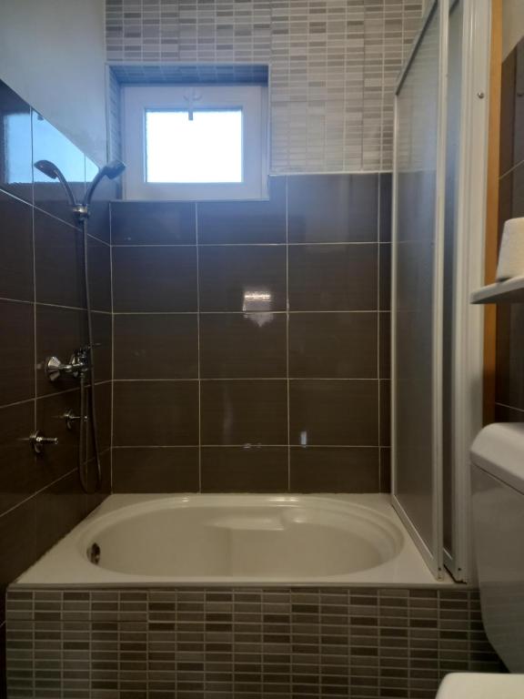 y baño con bañera y ventana. en Apartments Samaržija- new 63 not 47, en Bibinje