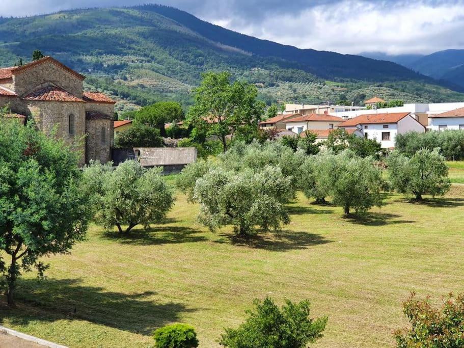 un pueblo con árboles y casas en un campo en Tuscany holiday, en Montale