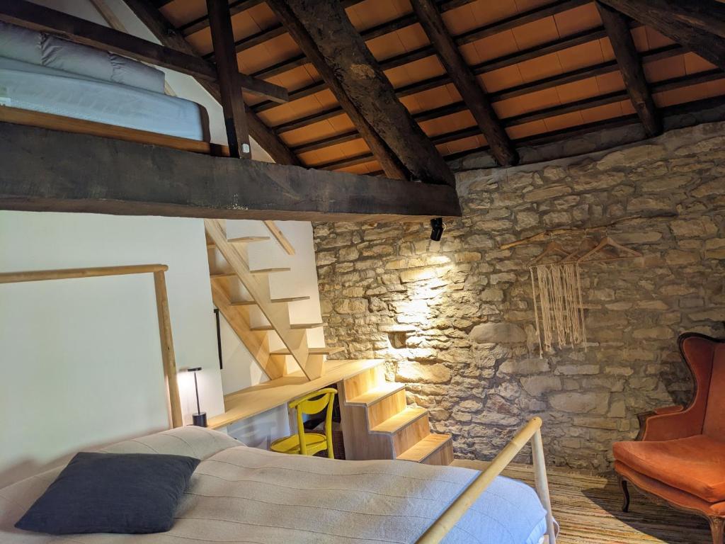 A seating area at Country old stone house immerse in nature
