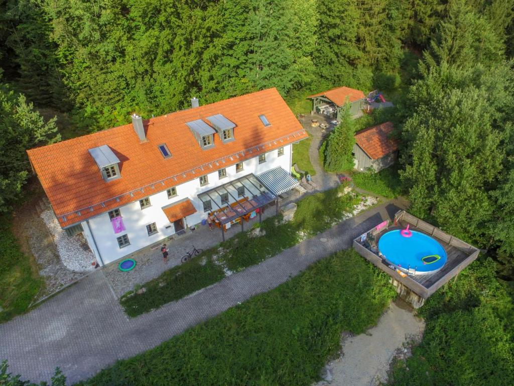 an aerial view of a house with a swimming pool at Holiday Home Kreuzbuche by Interhome in Viechtach