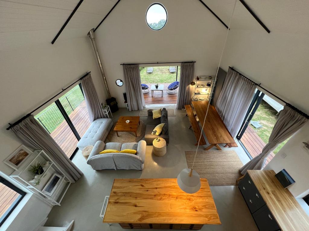 an overhead view of a living room in a house at Featherstone View Cottage in Grahamstown