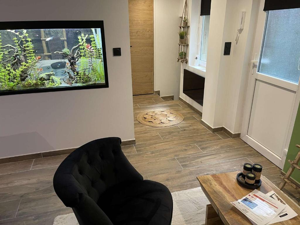 Televízia a/alebo spoločenská miestnosť v ubytovaní Nuit de la sagesse "jacuzzi terrasse et parking privé"